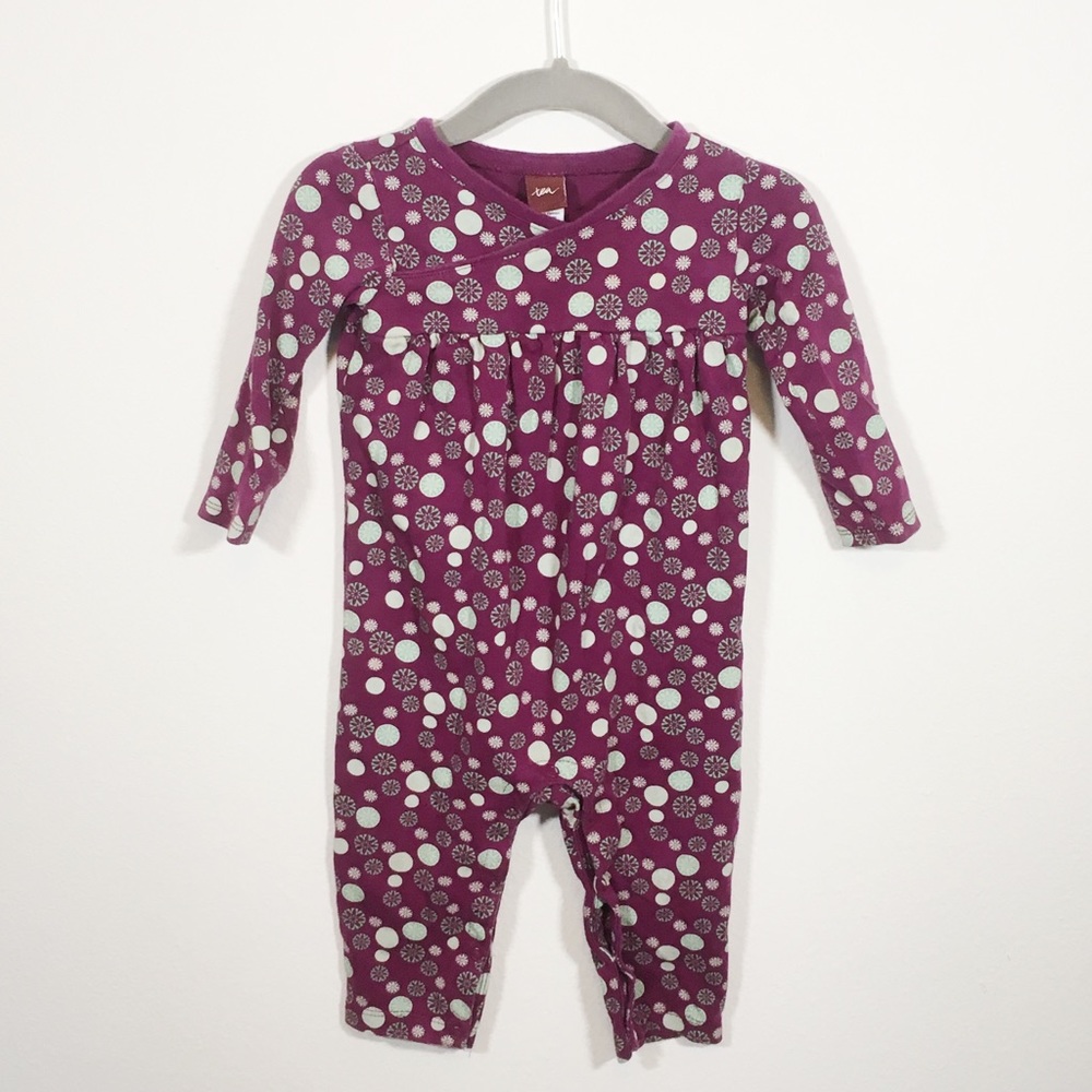 Tea collection 6 to 12 month purple girls romper